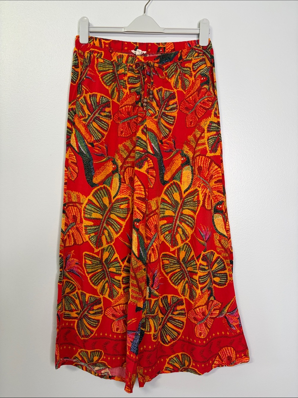 Christian Siriano Vibrant Red Tropical Print Wide-Leg Palazzo Pants Size S